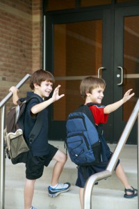 Two Boys Going into School